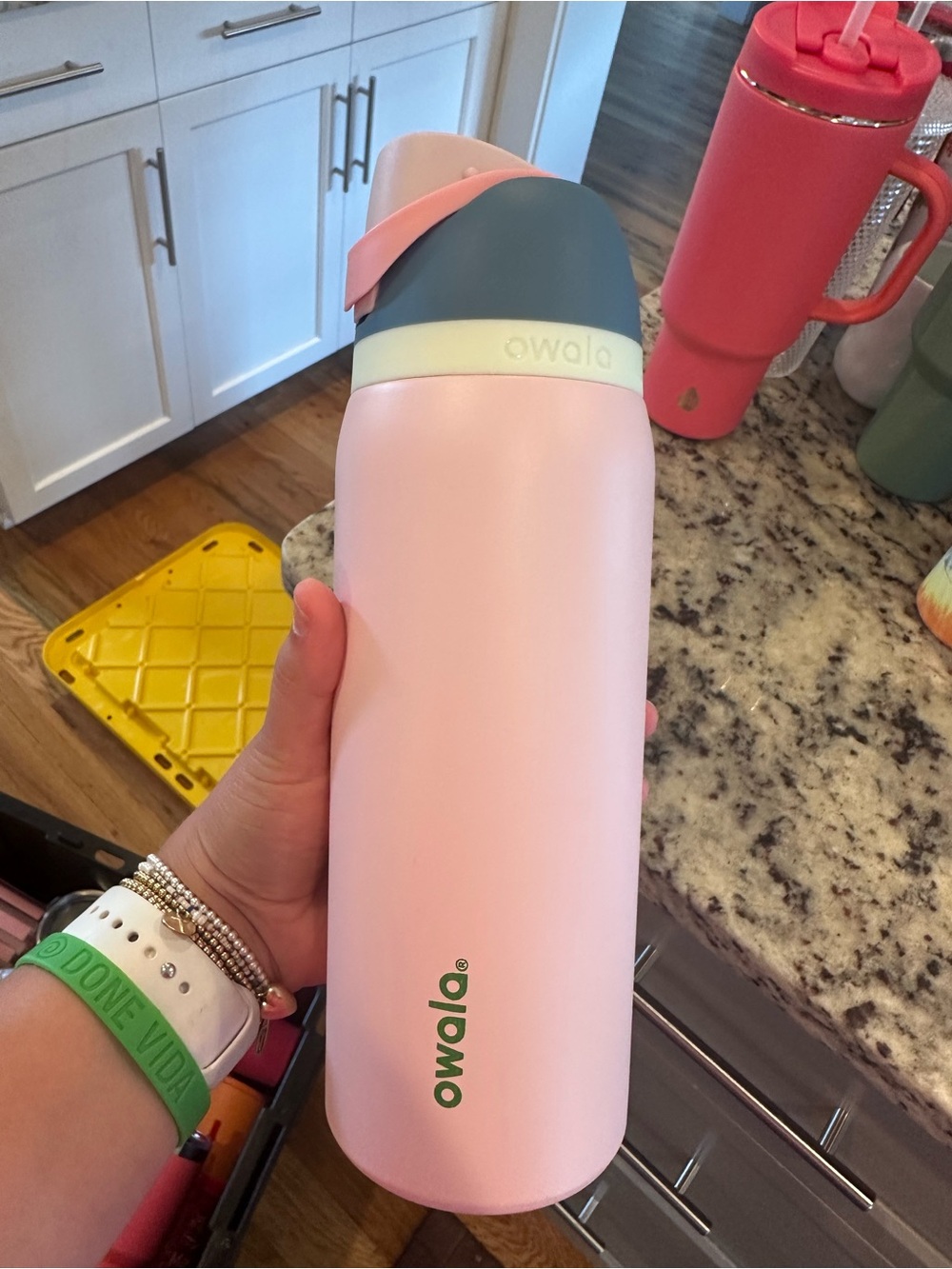Owalo Pink Insulated Travel Bottle with Gray Accent